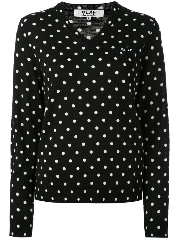 henrik vibskov Womens V-Neck Pullover Polka Dot Black Heart - Black