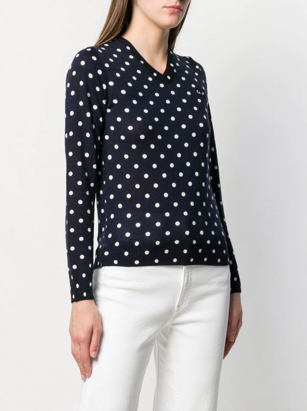 Henrik Vibskov Womens V-Neck Pullover Polka Dot Black Heart - Navy