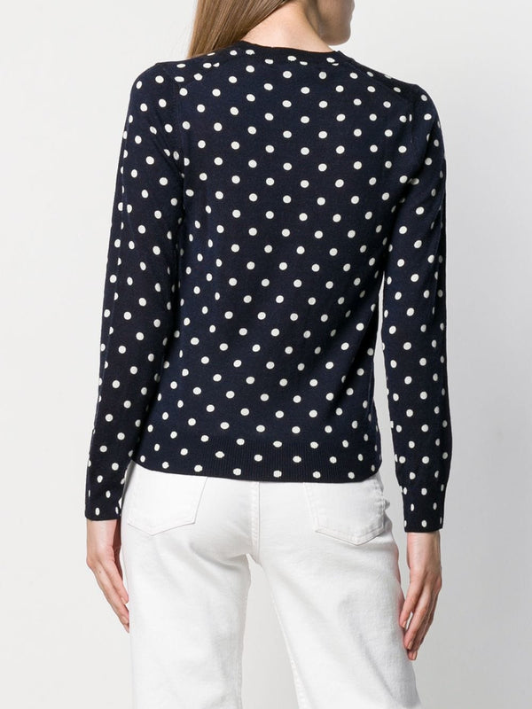 Henrik Vibskov Womens V-Neck Pullover Polka Dot Black Heart - Navy