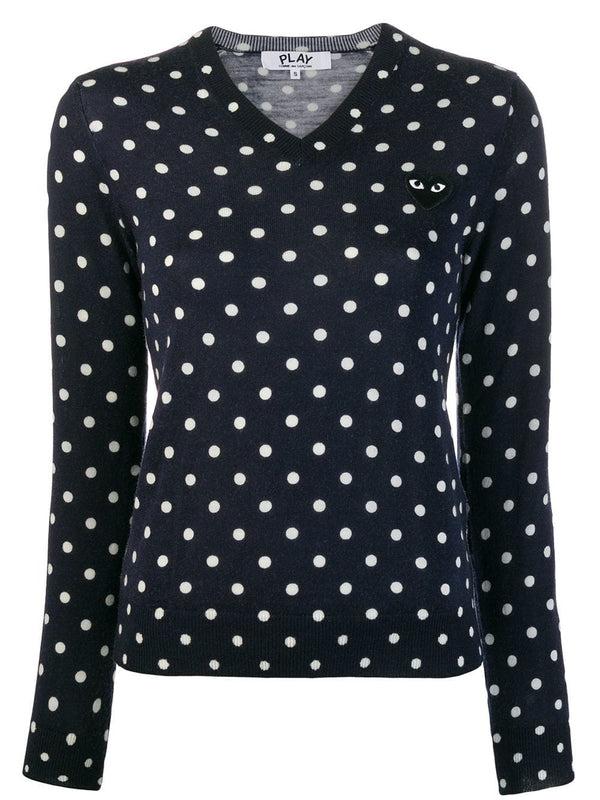 henrik vibskov Womens V-Neck Pullover Polka Dot Black Heart - Navy