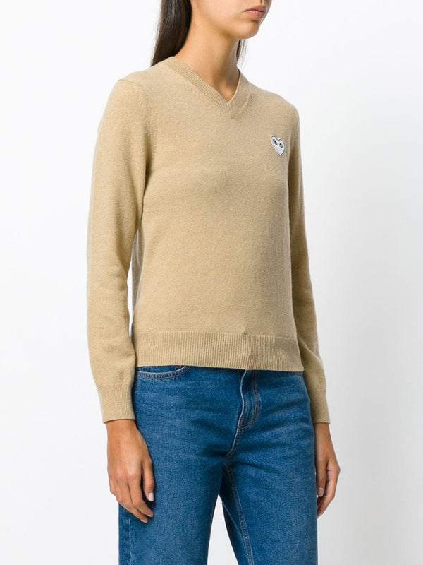 Henrik Vibskov Womens V-Neck Pullover White Heart - Light Camel