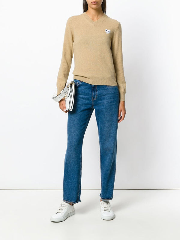 Henrik Vibskov Womens V-Neck Pullover White Heart - Light Camel