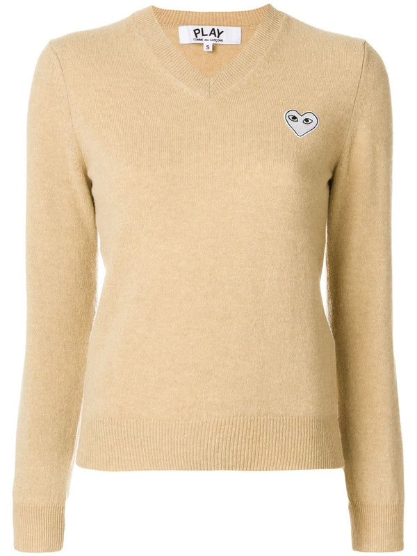 henrik vibskov Womens V-Neck Pullover White Heart - Light Camel