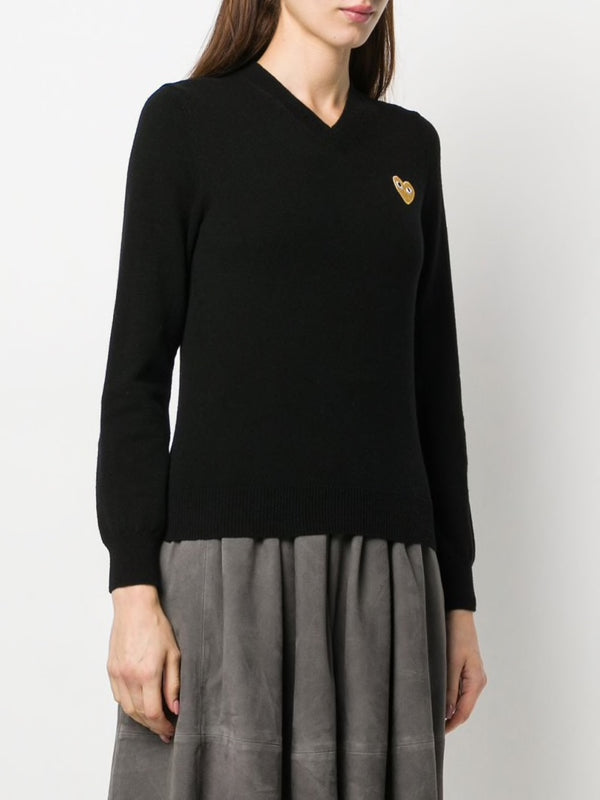 Henrik Vibskov Womens V-Neck Pullover With Gold Heart - Black