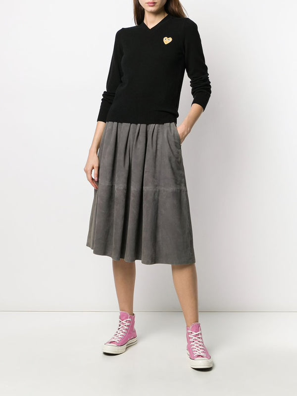 Henrik Vibskov Womens V-Neck Pullover With Gold Heart - Black