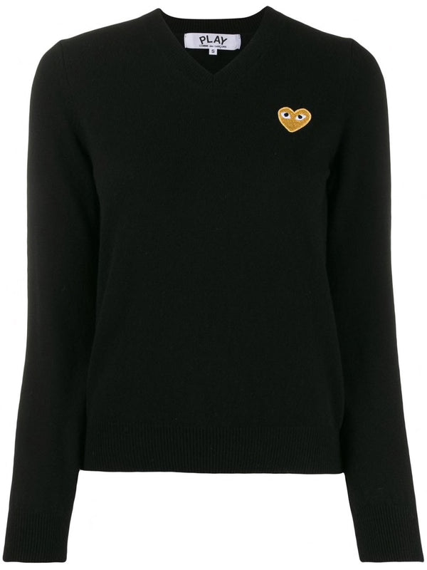 henrik vibskov Womens V-Neck Pullover with Gold Heart - Black