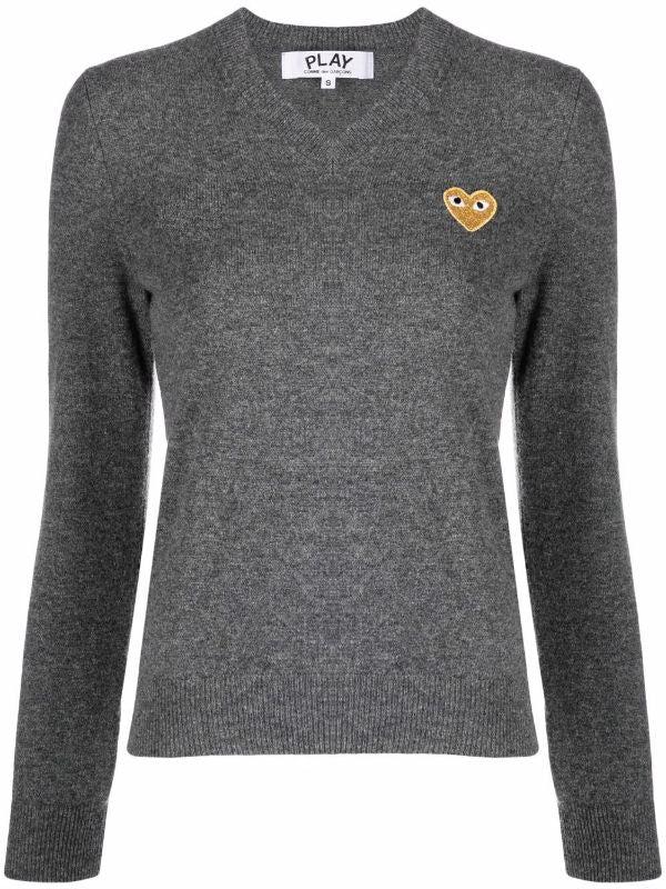 henrik vibskov Womens V-Neck Pullover with Gold Heart - Med Grey