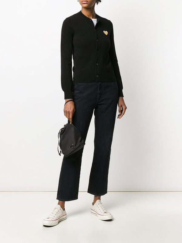 Henrik Vibskov Womens Wool Cardigan Gold Heart - Black