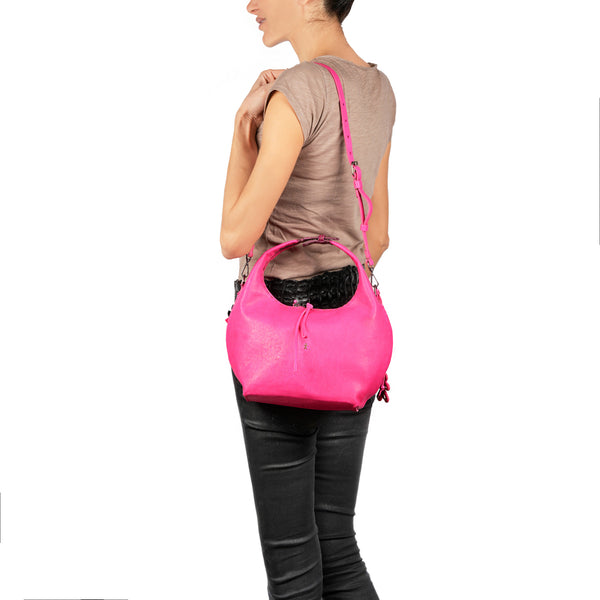 Henry Beguelin Anfora Manico M With Crocodile Old Iron Fuxia