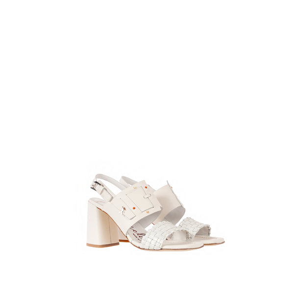 Henry Beguelin Buckle Heel Sandal Muflone Dama Laminato Chalk White