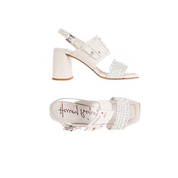 henry beguelin Buckle Heel Sandal Muflone Dama Laminato Chalk White