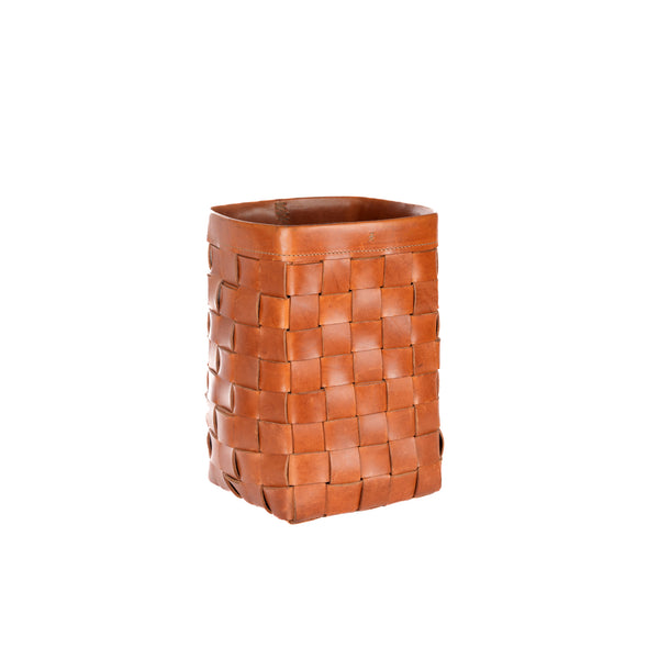 henry beguelin Cesta Figaro Leather Strap Large Basket Brandy