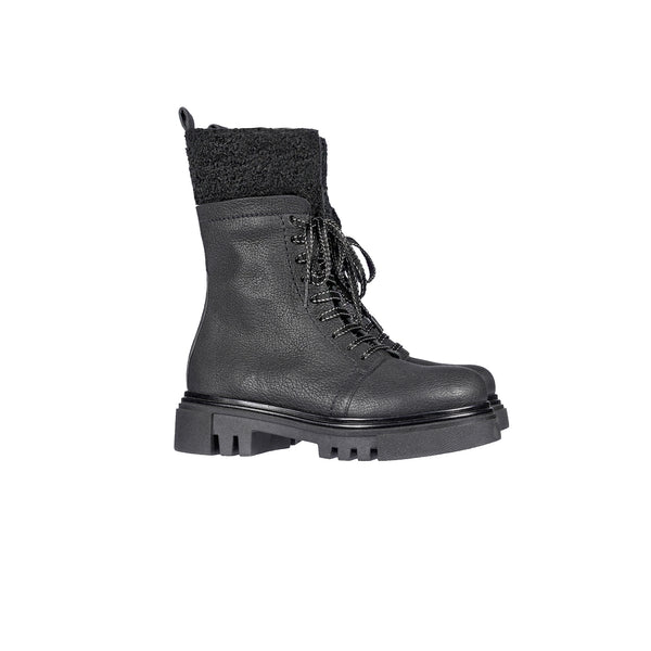 Henry Beguelin Combat Boot Martellato Curly Wool Black