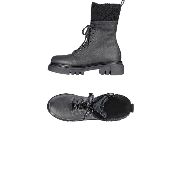 henry beguelin Combat Boot Martellato Curly Wool Black