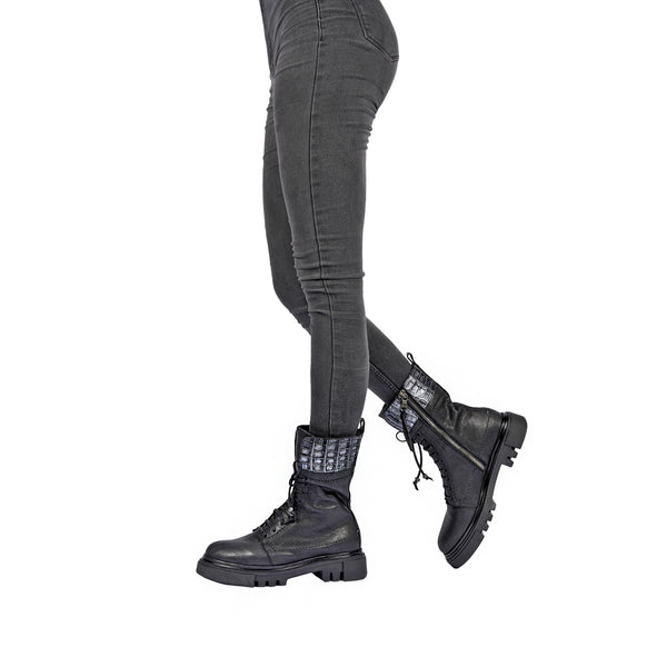 Henry Beguelin Combat Boot Old Iron Black With Crocodile