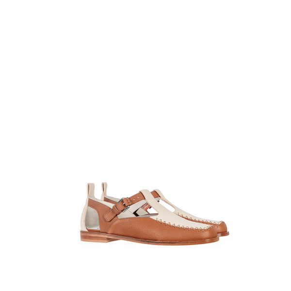 Henry Beguelin Cut-Out Loafer Martellato Shoes Cognac/Chalk White