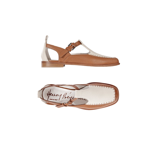 henry beguelin Cut-Out Loafer Martellato Shoes Cognac/Chalk White