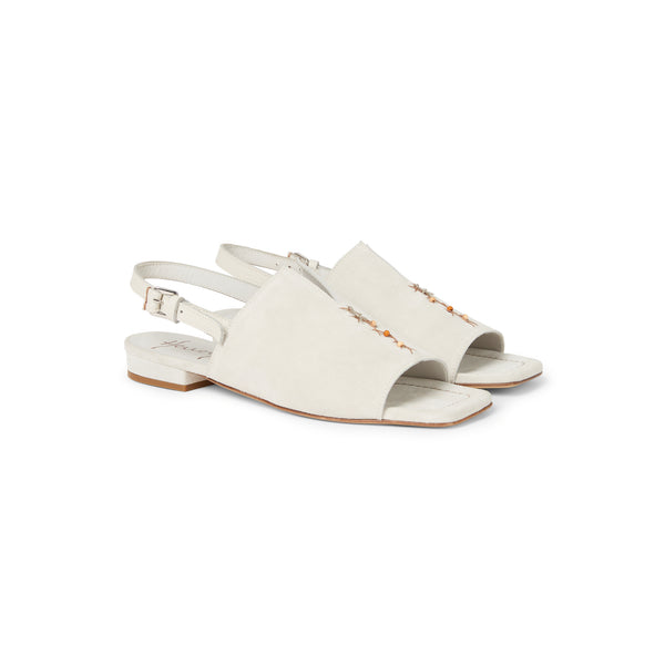 Henry Beguelin Embroidered Sandal Camoscio Vintage Chalk White