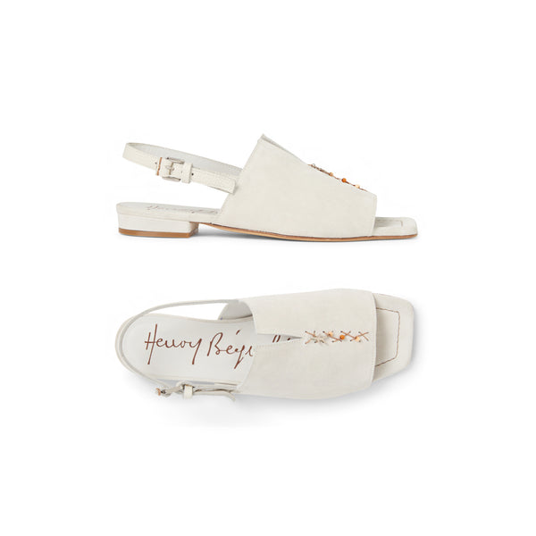 henry beguelin Embroidered Sandal Camoscio Vintage Chalk White