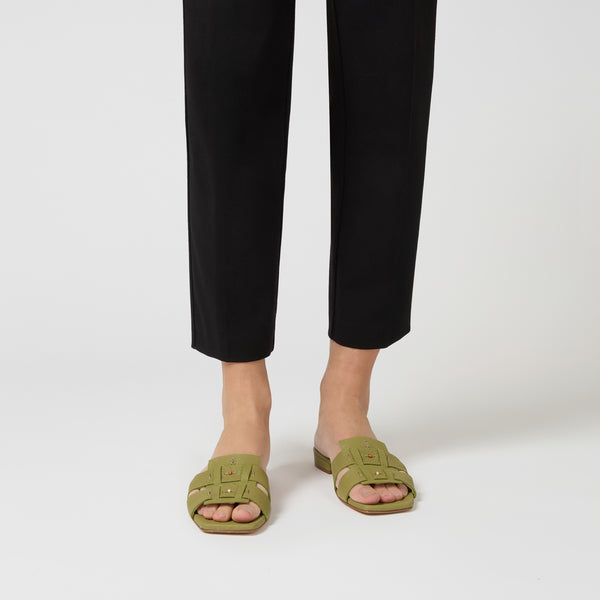 Henry Beguelin Flat Leather Slide Martellato Sage Green