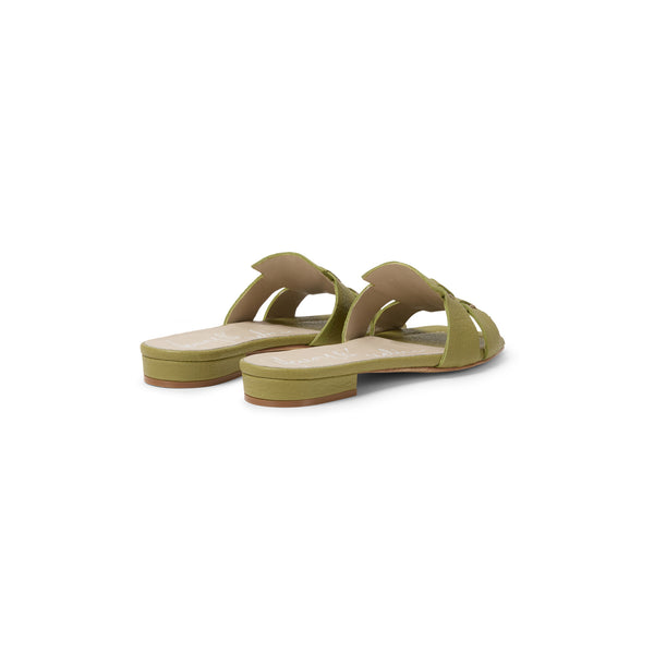 Henry Beguelin Flat Leather Slide Martellato Sage Green
