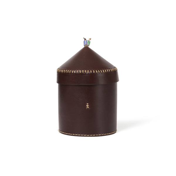 henry beguelin Gran Vezir L Round Leather Box Dark Brown