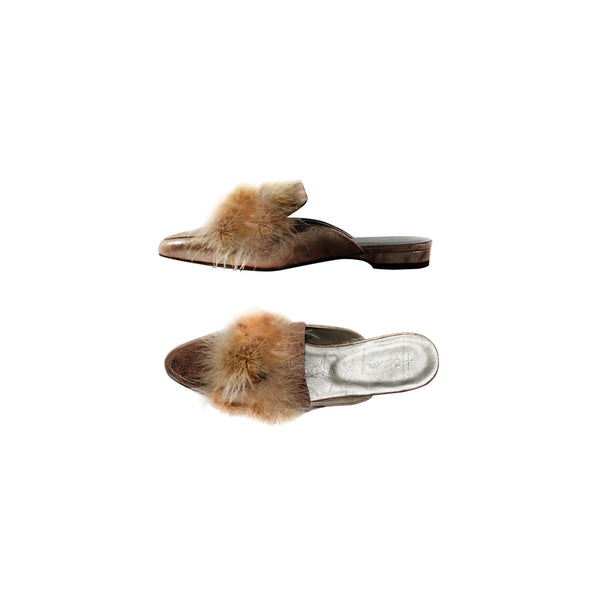 henry beguelin Feather Mules Metal Wash Nude