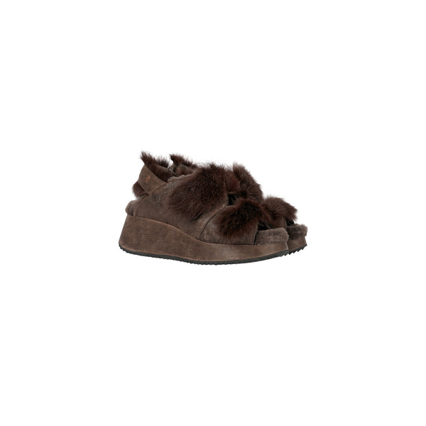 Henry Beguelin Fur Sandal Grattato Dark Brown