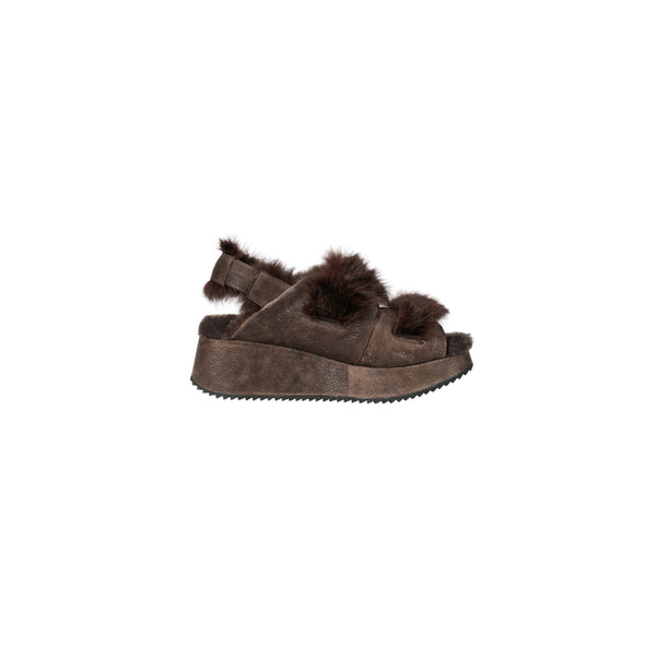 Henry Beguelin Fur Sandal Grattato Dark Brown