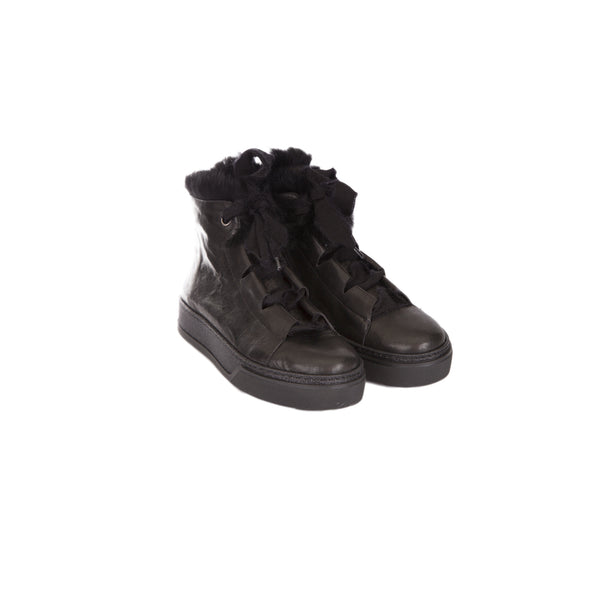 henry beguelin High Sneaker Fur Metal Wash Black