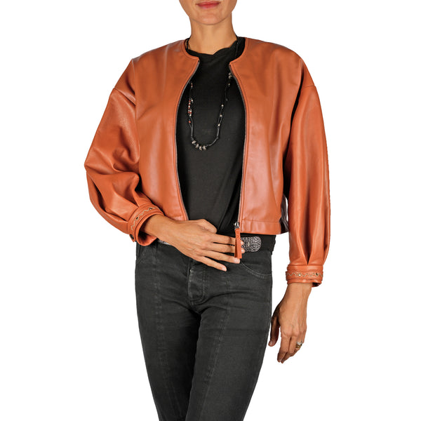 Henry Beguelin Leather Bomber Jacket Brandy
