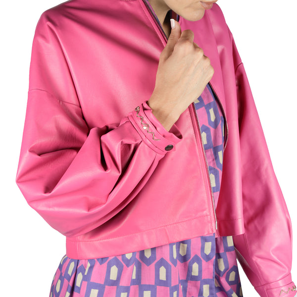 Henry Beguelin Leather Bomber Jacket Fuchsia