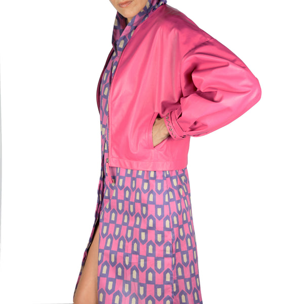 Henry Beguelin Leather Bomber Jacket Fuchsia