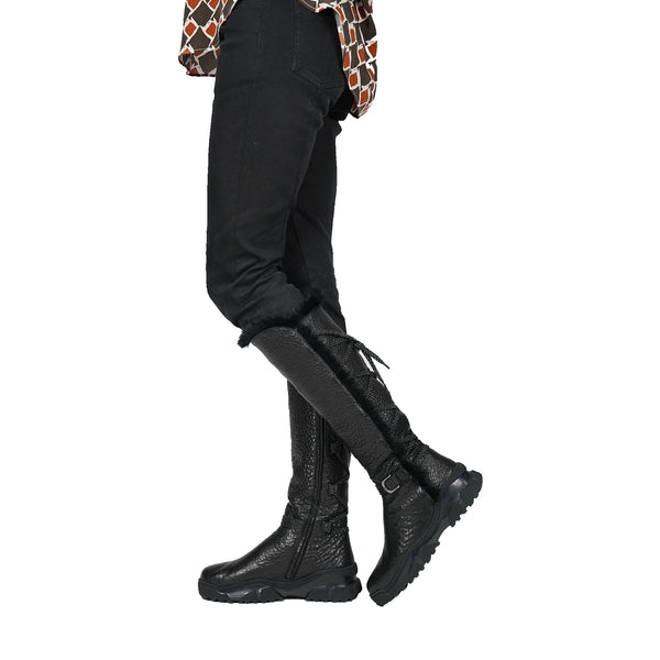 Henry Beguelin Leather Shearling Knee Boot Black