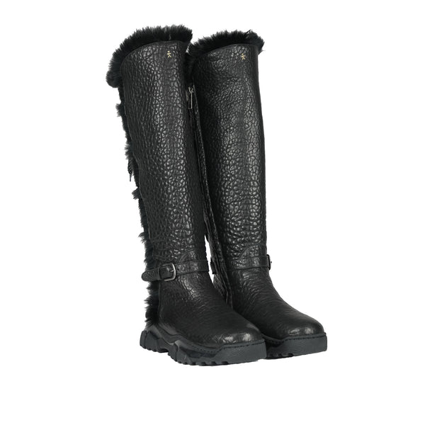 henry beguelin Leather Shearling Knee Boot Black