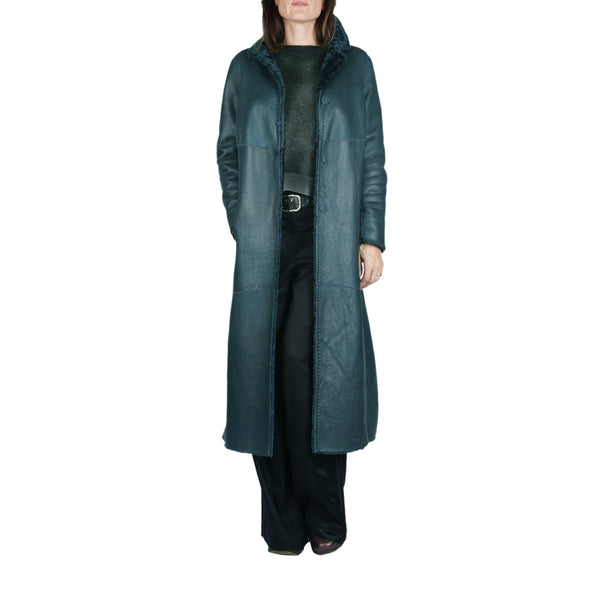 henry beguelin Long Reversible Shearling Coat Teal