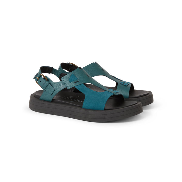 Henry Beguelin Muflone & Suede Sandal Teal