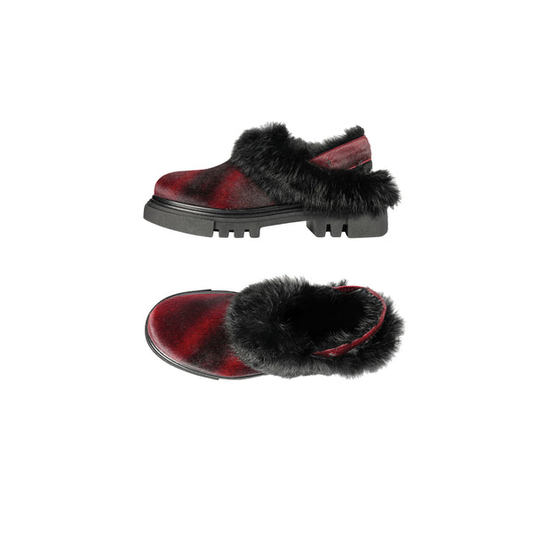henry beguelin Open Back Fur Mules Pony Burgundy