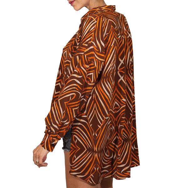Henry Beguelin Printed Silk Shirt Brandy