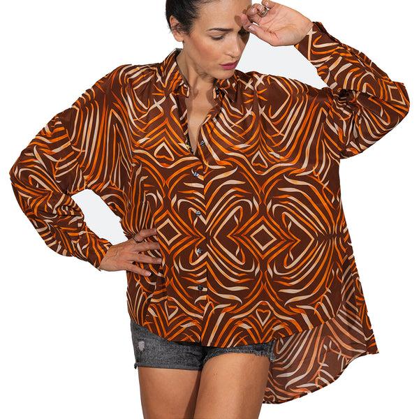 henry beguelin Printed Silk Shirt Brandy