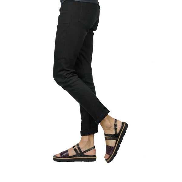 Henry Beguelin Sandal Printed Croco Burgundy