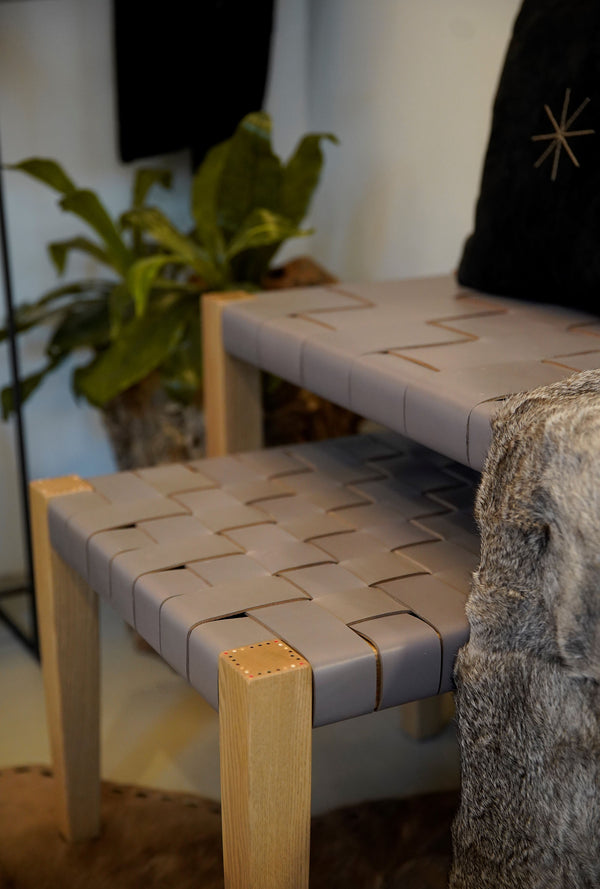 henry beguelin Square Short Stool Leather Grey