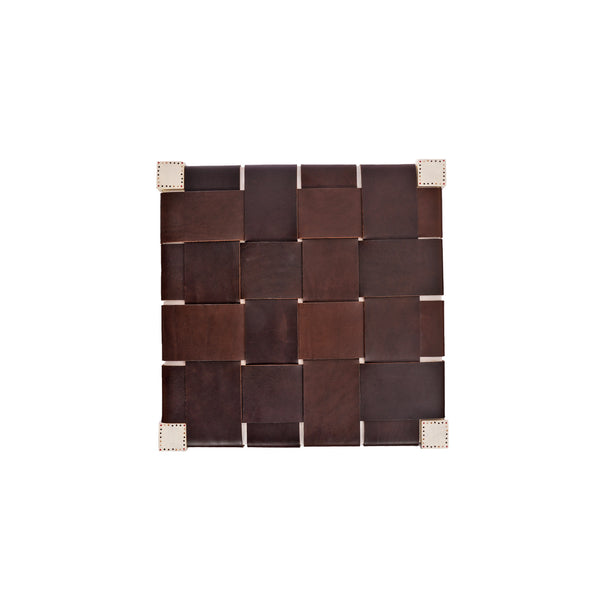 Henry Beguelin Square Stool Leather Dark Brown