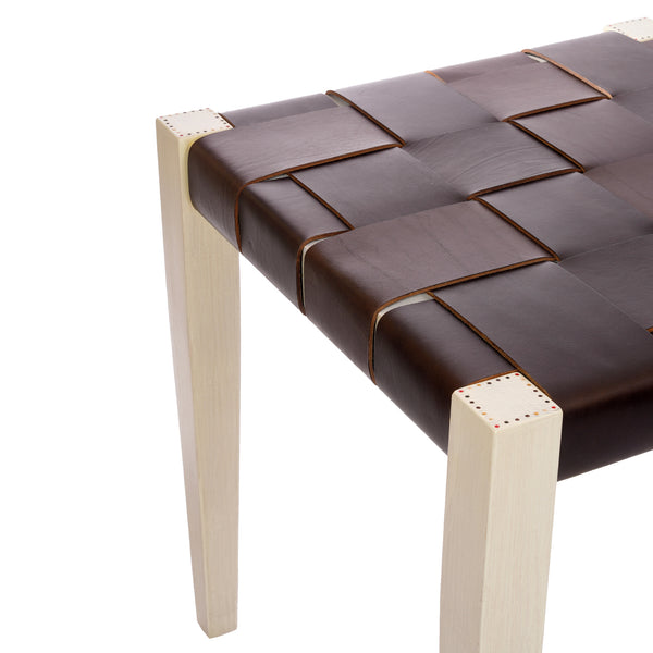 Henry Beguelin Square Stool Leather Dark Brown