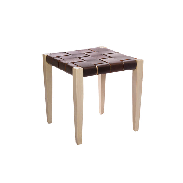 henry beguelin Square Stool Leather Dark Brown