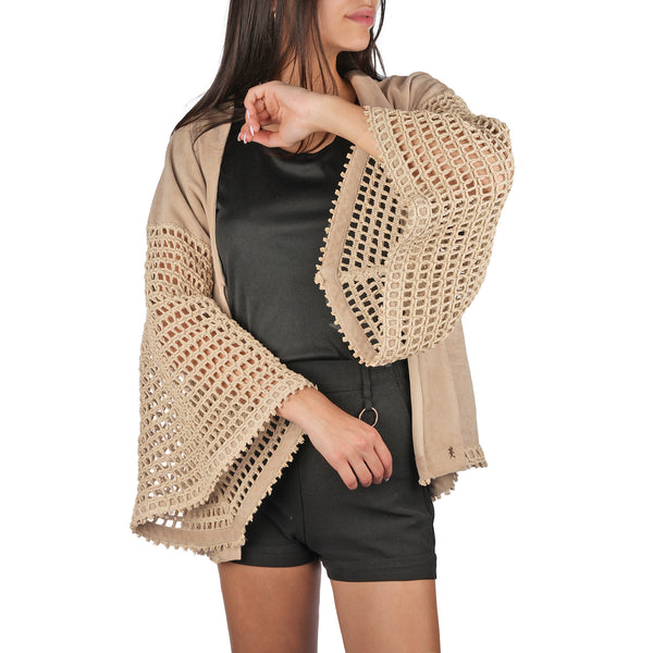 Henry Beguelin Suede And Crochet Kimono Beige