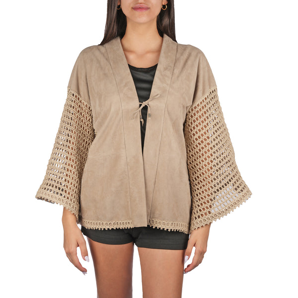 Henry Beguelin Suede And Crochet Kimono Beige