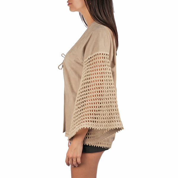 Henry Beguelin Suede And Crochet Kimono Beige
