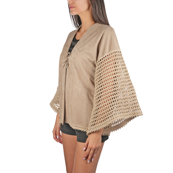 henry beguelin Suede and Crochet Kimono Beige