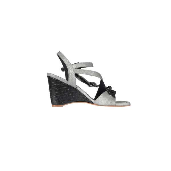 Henry Beguelin Wedge Jewel Sandal Graffiato Silver